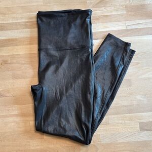 SPANX Shimmer Faux Leather Leggings Black Size 3X High Rise Sleek